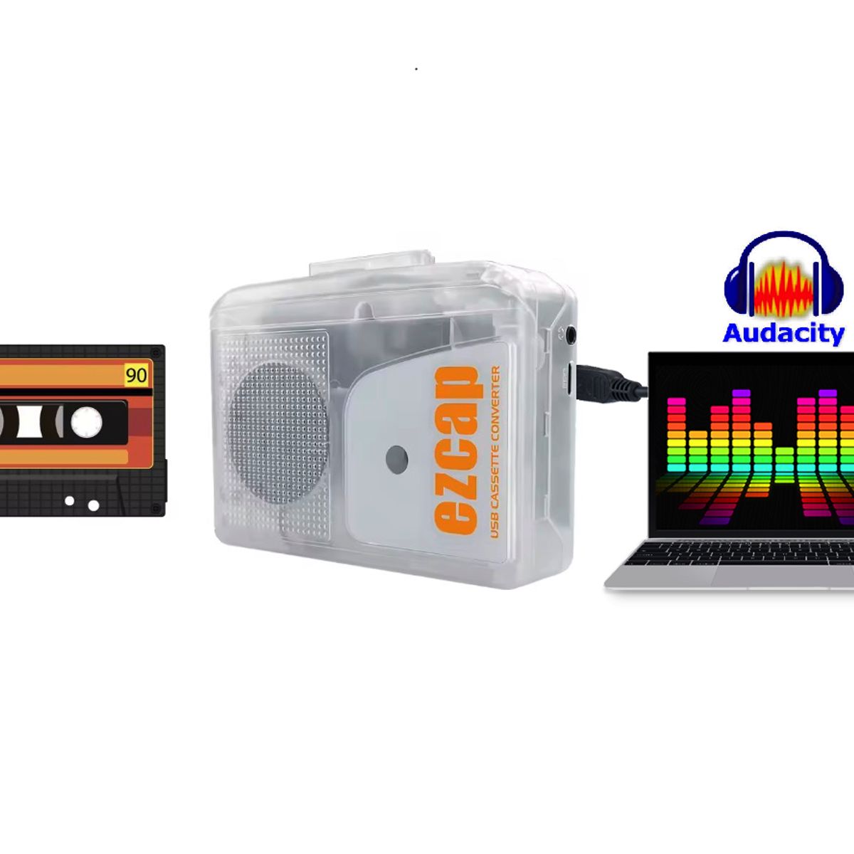 EZCAST - Cassette Player Grabador de cinta audio a mp3 via PC LAPTOP CPU