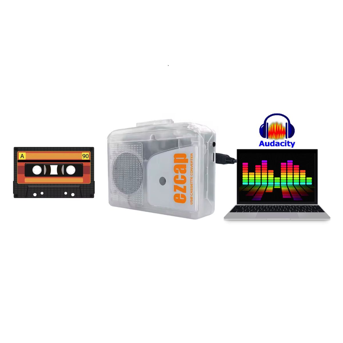 EZCAST - Cassette Player Grabador de cinta audio a mp3 via PC LAPTOP CPU