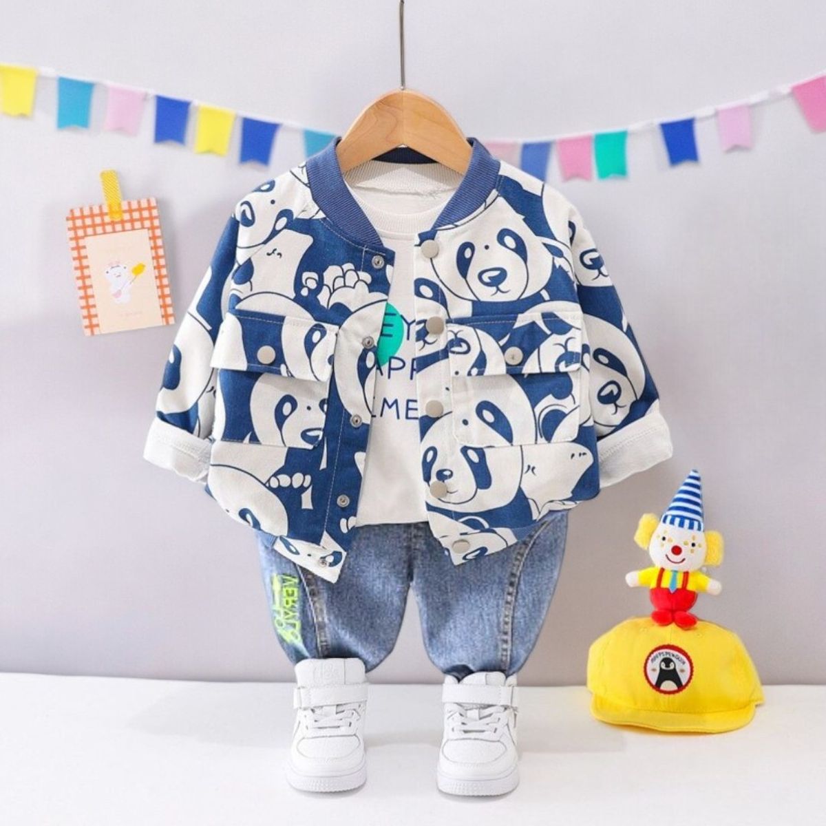 GENERICO - CONJUNTO DE NIÑO MODELO PANDA -  ( SET DE 3 PIEZAS )