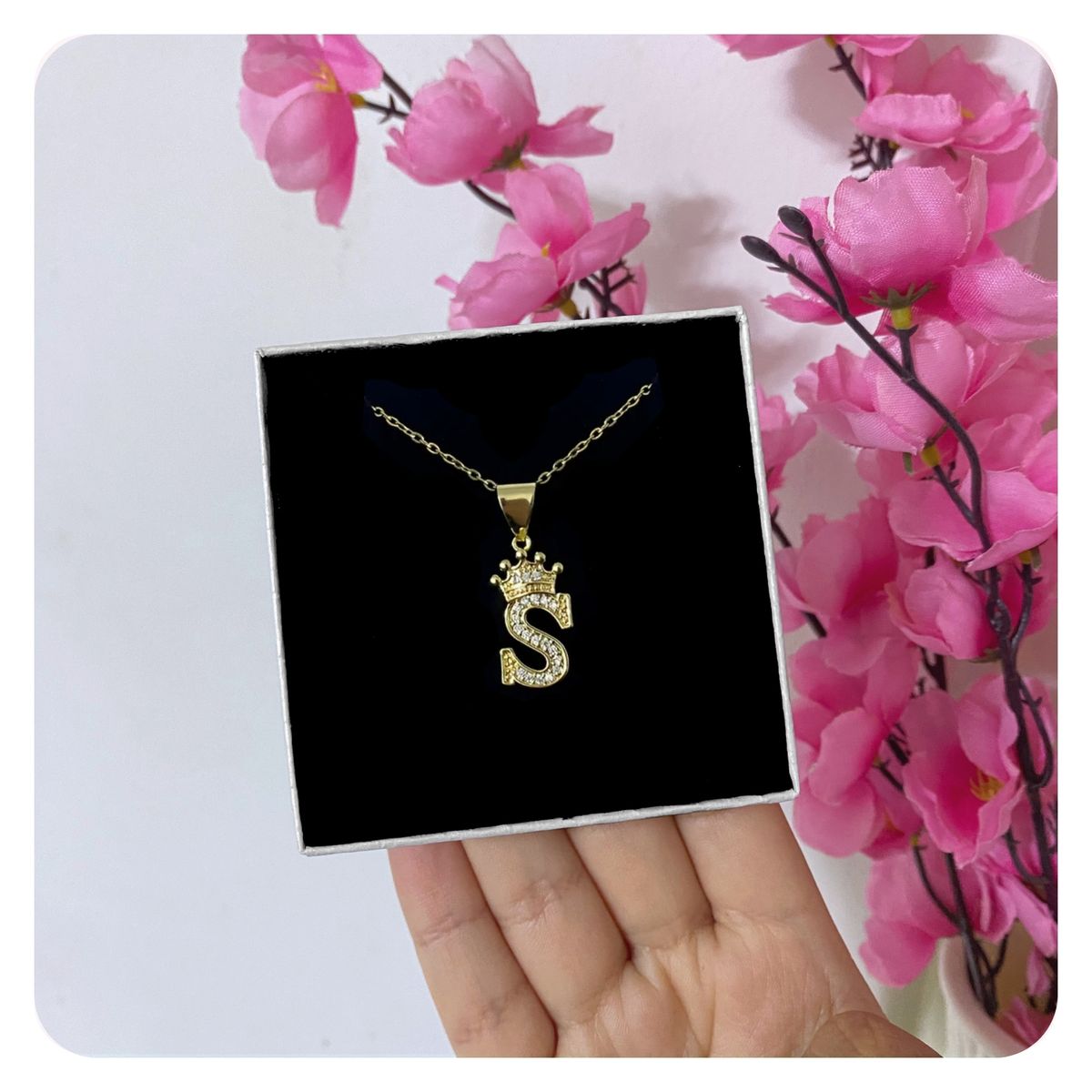 GENERICO - Collar Mujer Corona Inicial Letra S Regalo Joya Acero Dorado