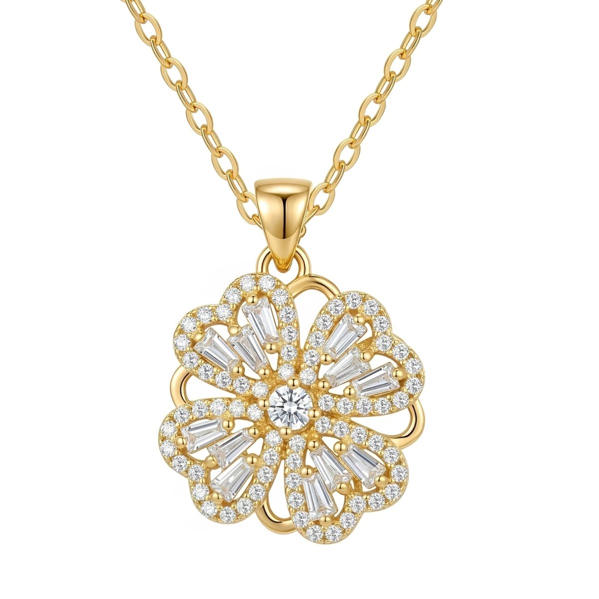 KARMY - Collar Mujer Trébol Giratorio Regalo Novia Acero Dorado