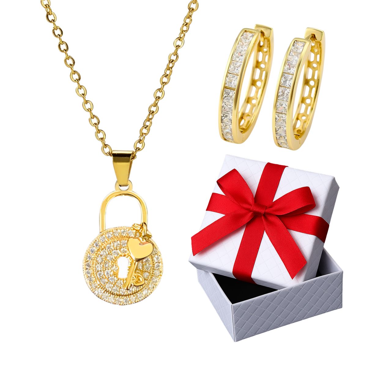 GENERICO - Collar Candado Llave Corazón Regalo Novia Mamá Acero Dorado