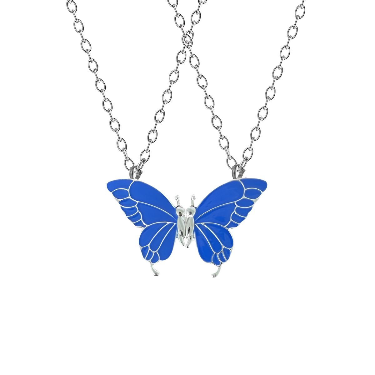 GENERICO - Collar Mejores Amigas Mariposa Azul Imantado Acero Plateado