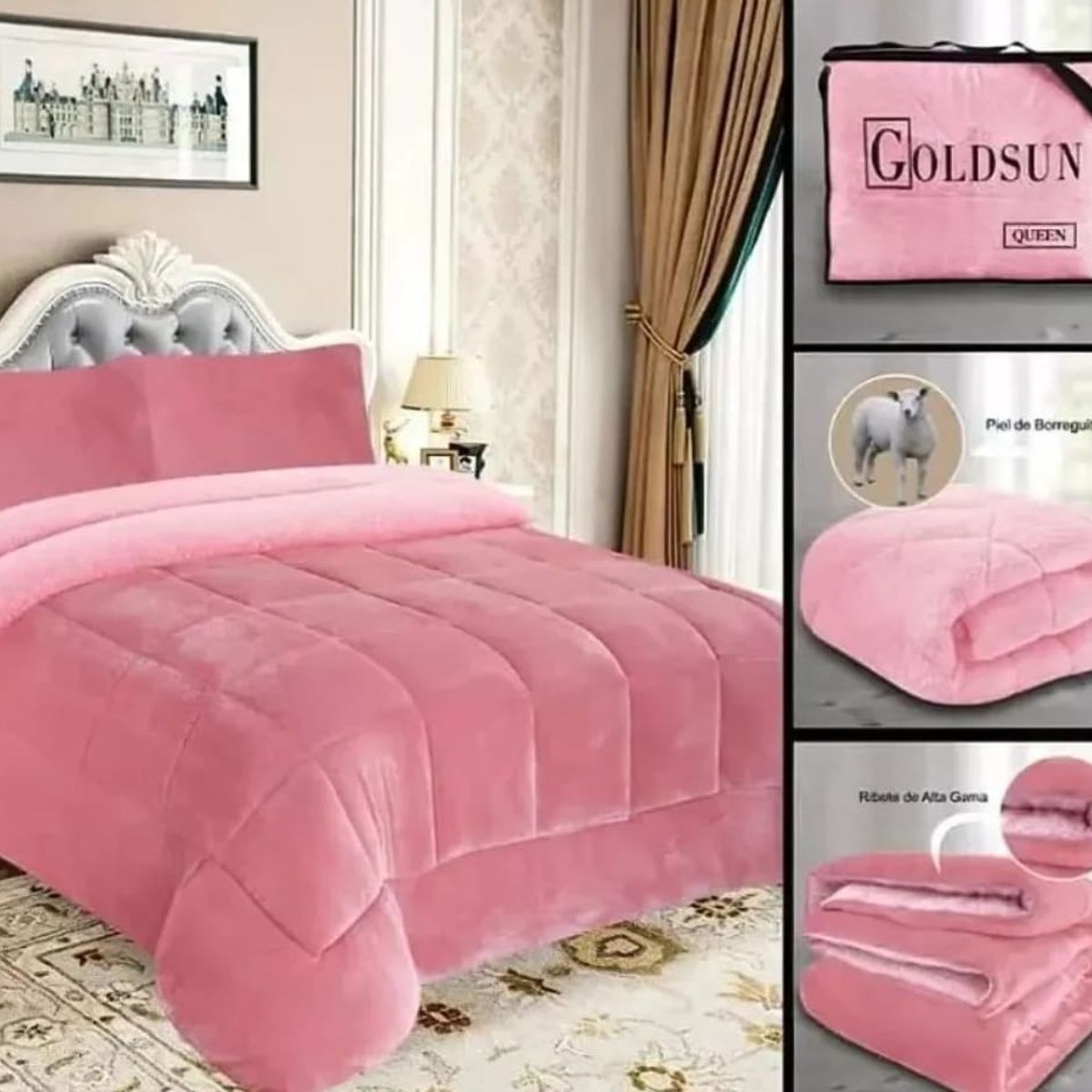 GENERICO - COBERTOR 3 PIEZAS ROSADO BEBE QUEEN