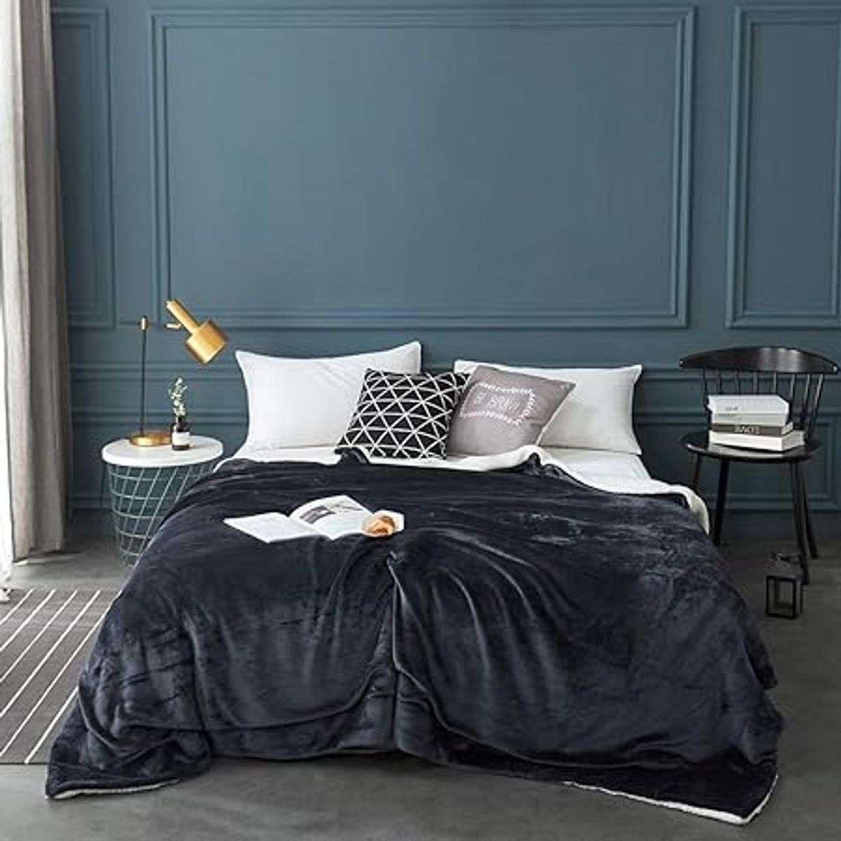 GENERICO - EDREDÓN  ANGEL CON REVERSO CON CARNERO 3 PIEZAS  DOS PLAZAS  NEGRO