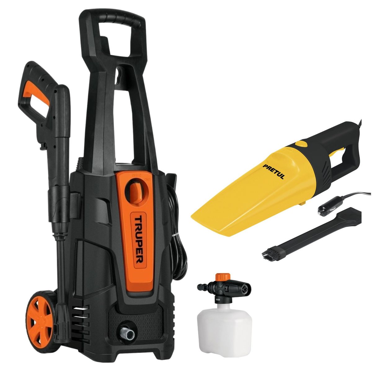 TRUPER - COMBO Hidrolavadora eléctrica Truper 1800PSI + ASPIRADORA DE AUTO 12V
