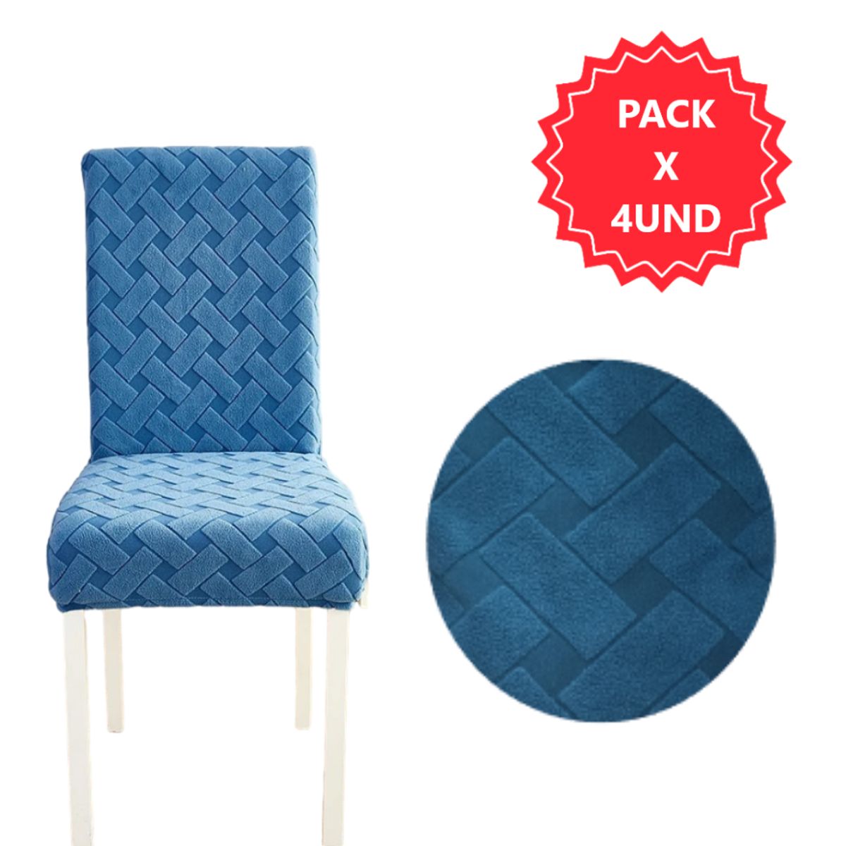 GENERICO - Pack 4 Fundas elástica para silla de comedor rectángulos - Azul verdoso