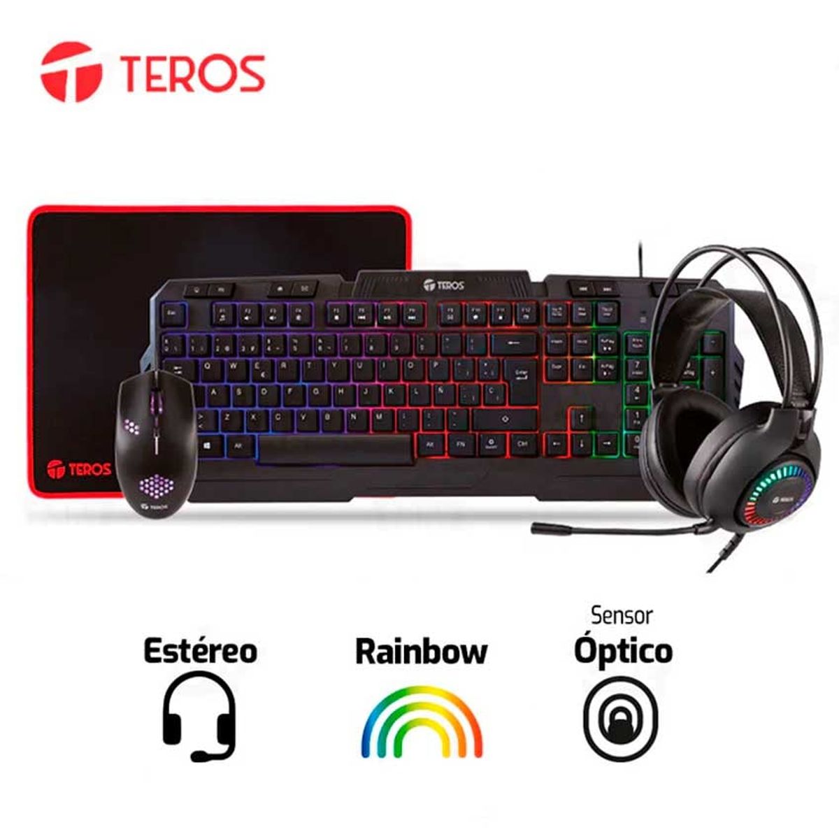 TEROS - Kit 4 En 1 TEROS TE-4063N Teclado + Mouse + Audifono + Pad Mouse