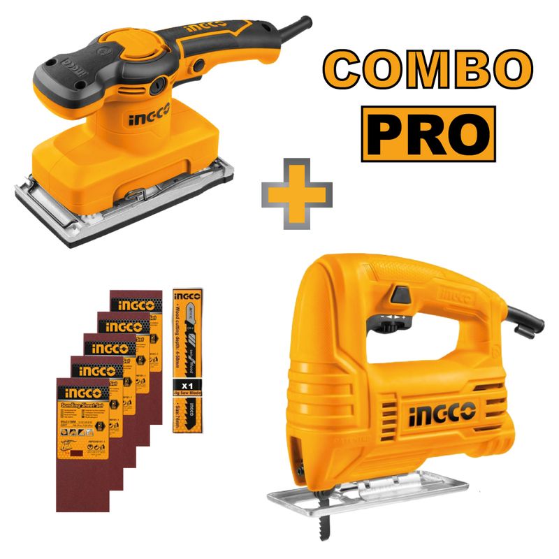 INGCO TOOLS - Combo Lijadora INGCO + 5 Lijas + Sierra Caladora+ 1 Hoja JS400285