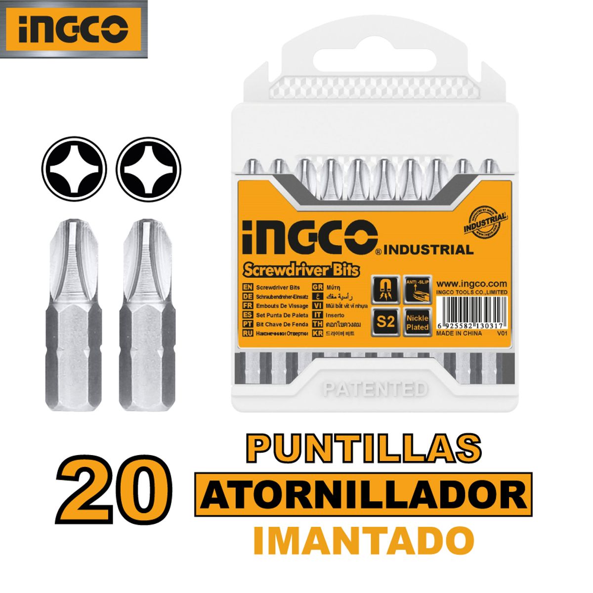 INGCO TOOLS - Set 20 Puntillas Atornillador Imantado Phillips PH2x25mm SDB11PH213