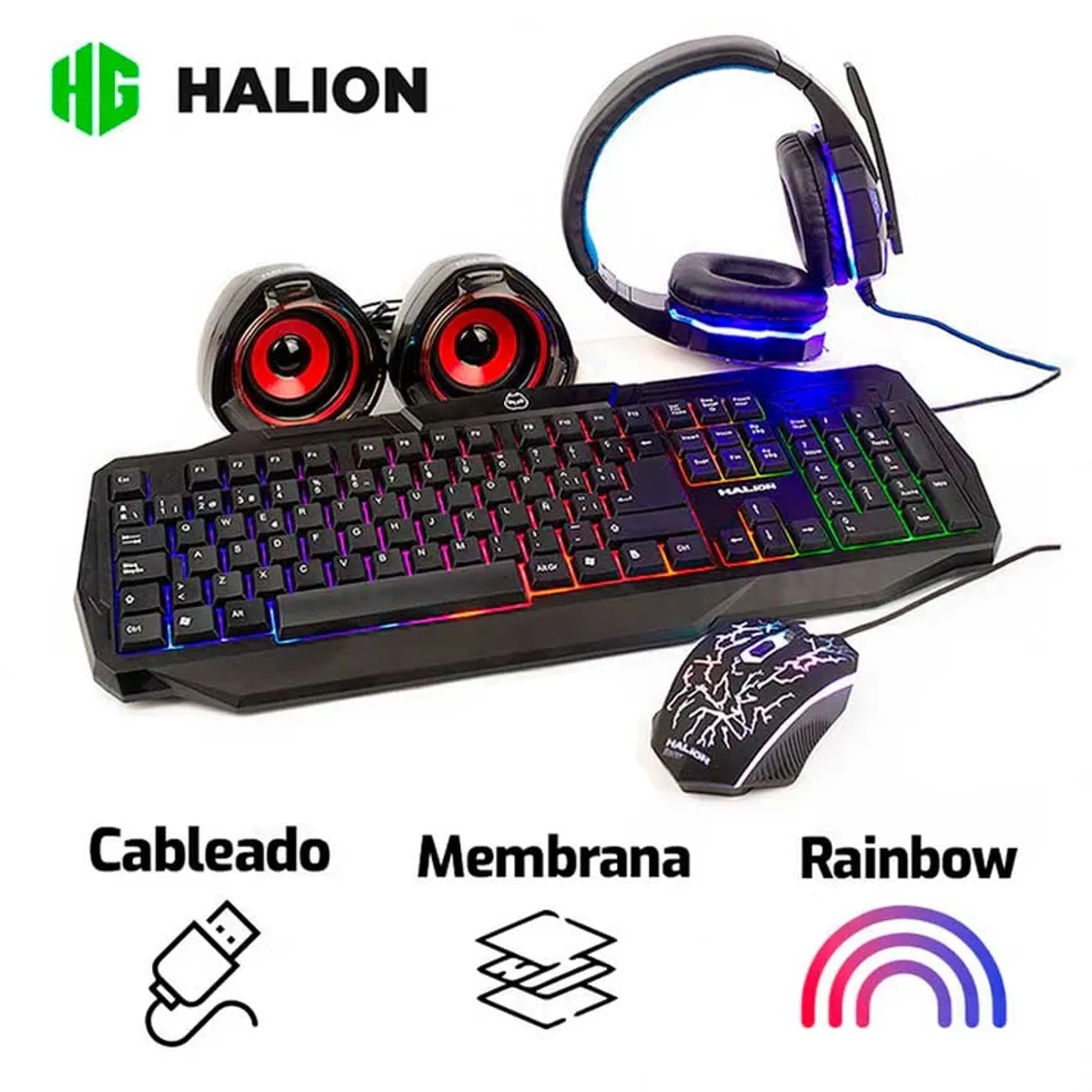 HALION - Kit 5 En 1 HALION RACER HA-830C Teclado + Mouse Audifono Parlante Pad