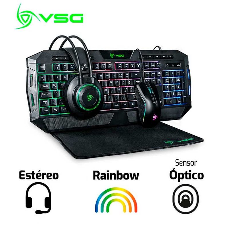 VSG - Kit 4 En 1 VSG CRUX Teclado + Mouse + Audifono + Pad M