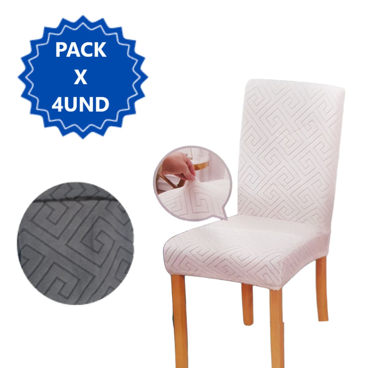 GENERICO - Pack 4 Fundas elástica de LICRA para silla de comedor cuadros GRIS