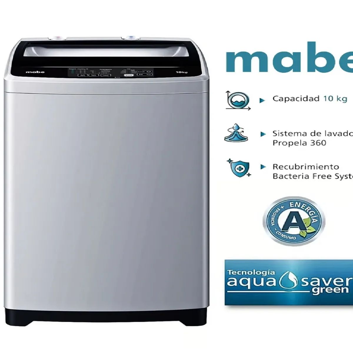 MABE - Lavadora Mabe Automática 10 kg LMAP1015WGBB0 – Silver