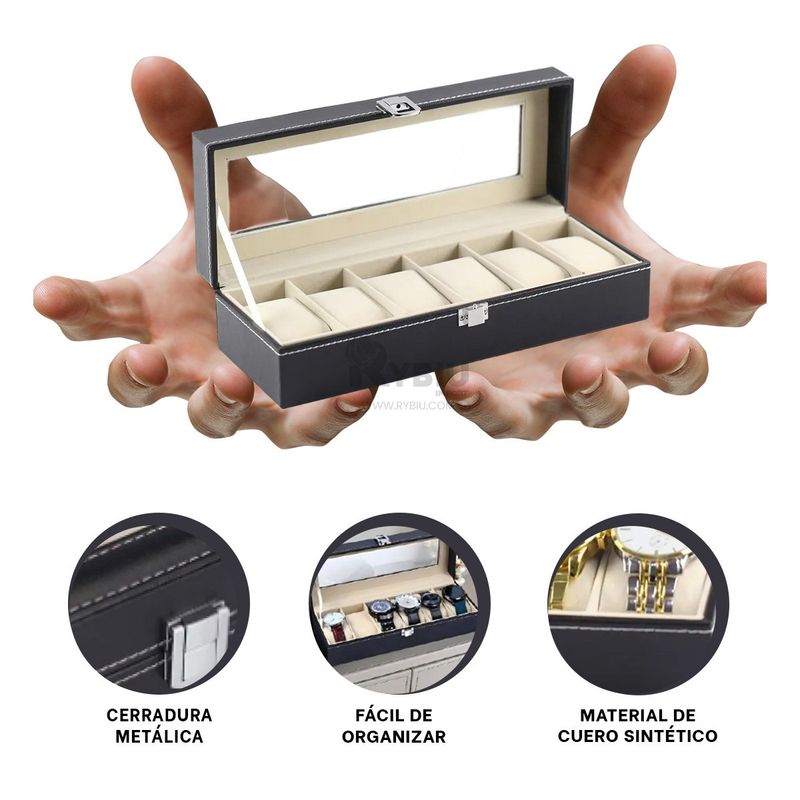 GENERICO - Caja Ergonomica para Relojes en Color Negro Y+Gift Stickers