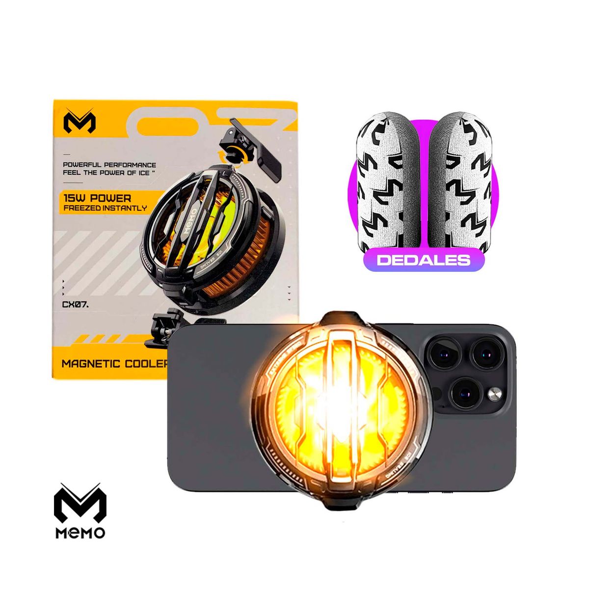 MEMO - Cooler Para Celular Ventilador Para Celular Y Dedales Cx07 Memo