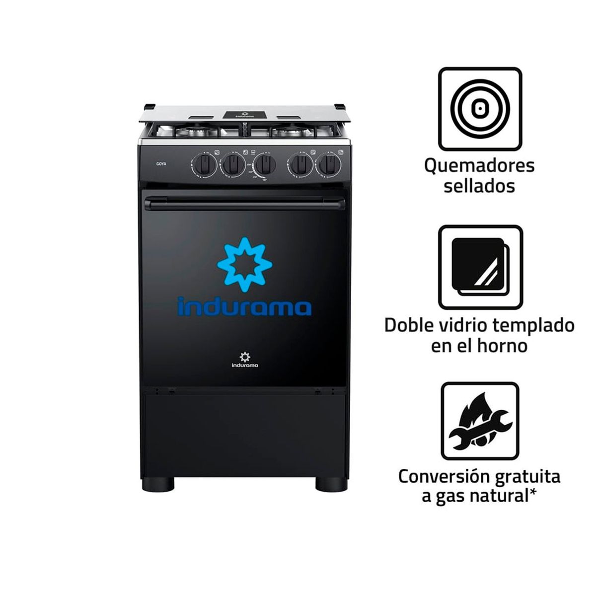 INDURAMA - COCINA INDURAMA GOYA 4 QUEMADORES NEGRO