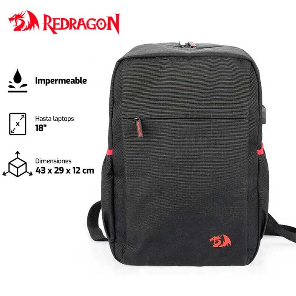 REDRAGON - Mochila Redragon Heracles GB-82 Impermeable USB 156 Tela Oxford