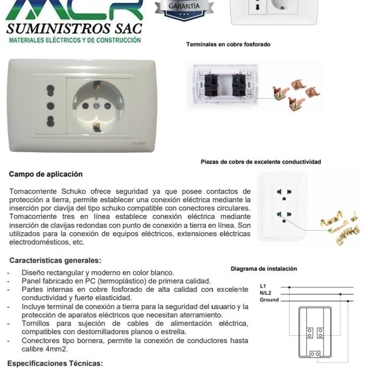 GENERICO - Tomacorriente Para lavadora - lavaseca -consultorios y laborat blanco