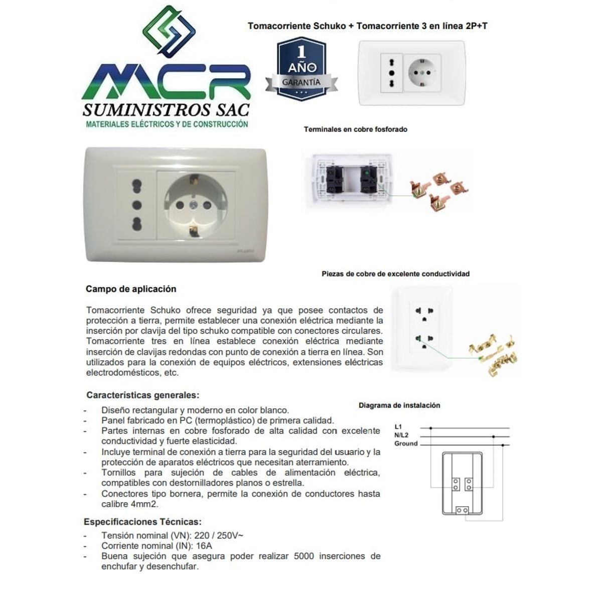 GENERICO - Tomacorriente Para lavadora - lavaseca -consultorios y laborat blanco