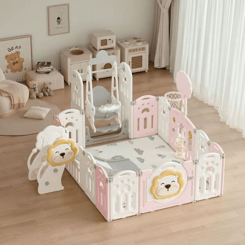 GENERICO - CORRAL PARA BEBES Y NIÑOS PLEGABLE DE LEON Premium Rosado