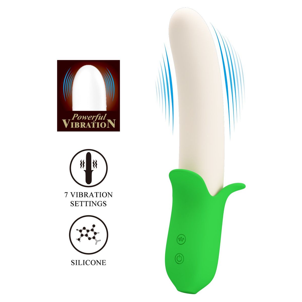 PRETTY LOVE - Vibrador Dildo  Silicona Banana Geek Verde 19.5 cm x Ø 3.1 cm USB