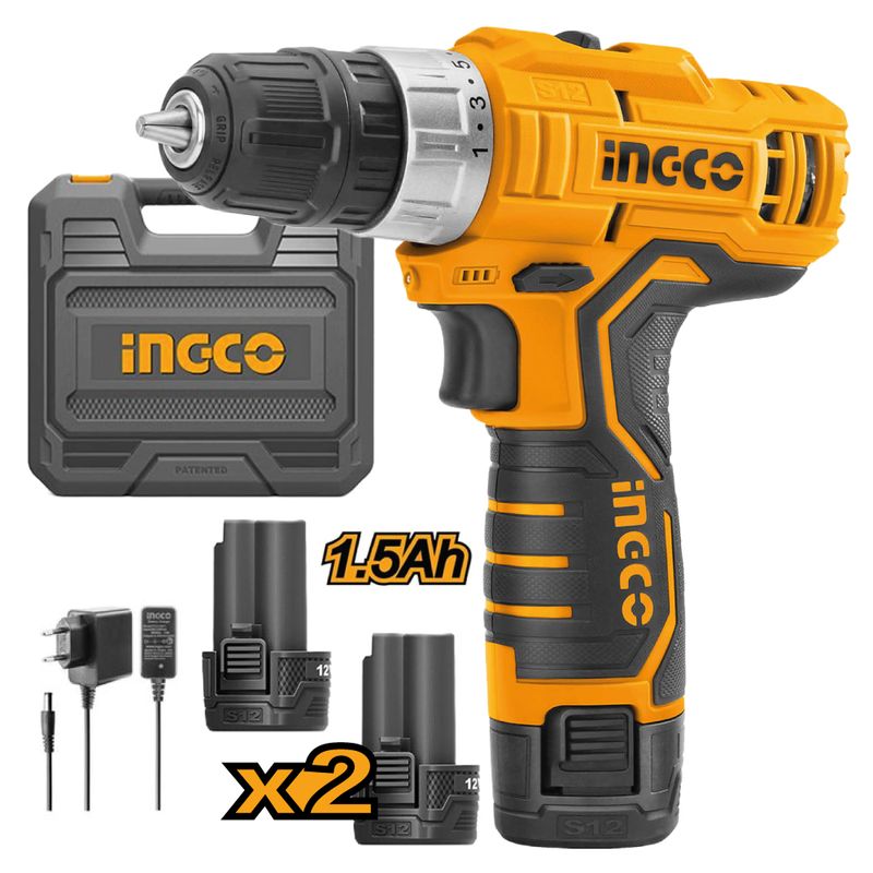 INGCO TOOLS - Taladro Atornillador INGCO 12V + 2 Baterías 1.5AH + Maletín CDLI12325