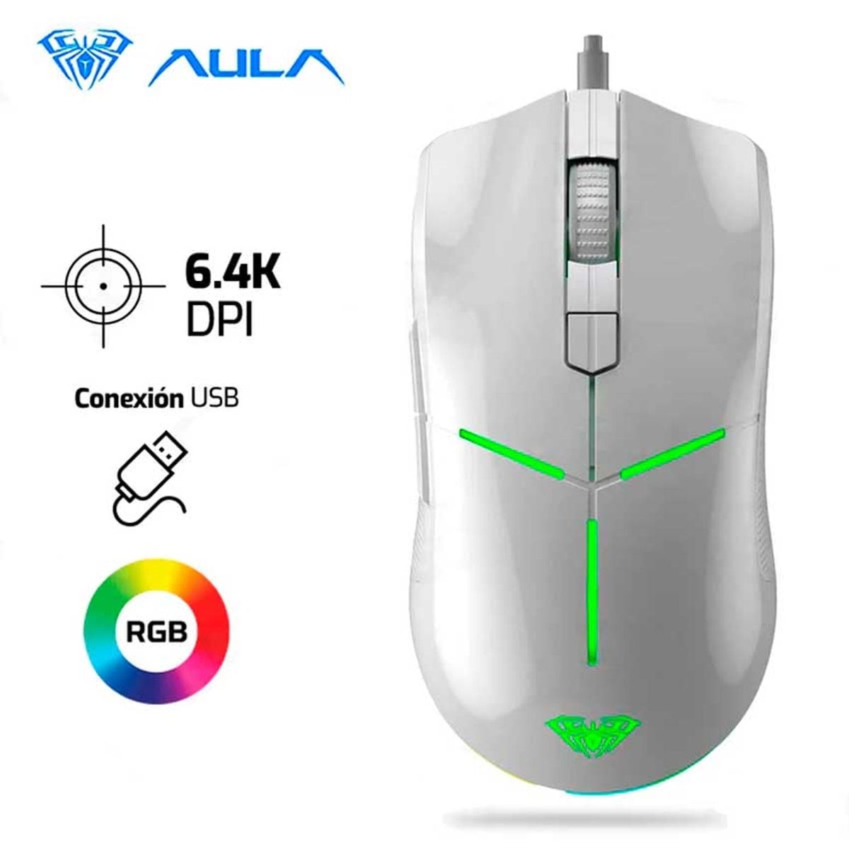 AULA - Mouse AULA F820 6,400 DPI RGB Blanco