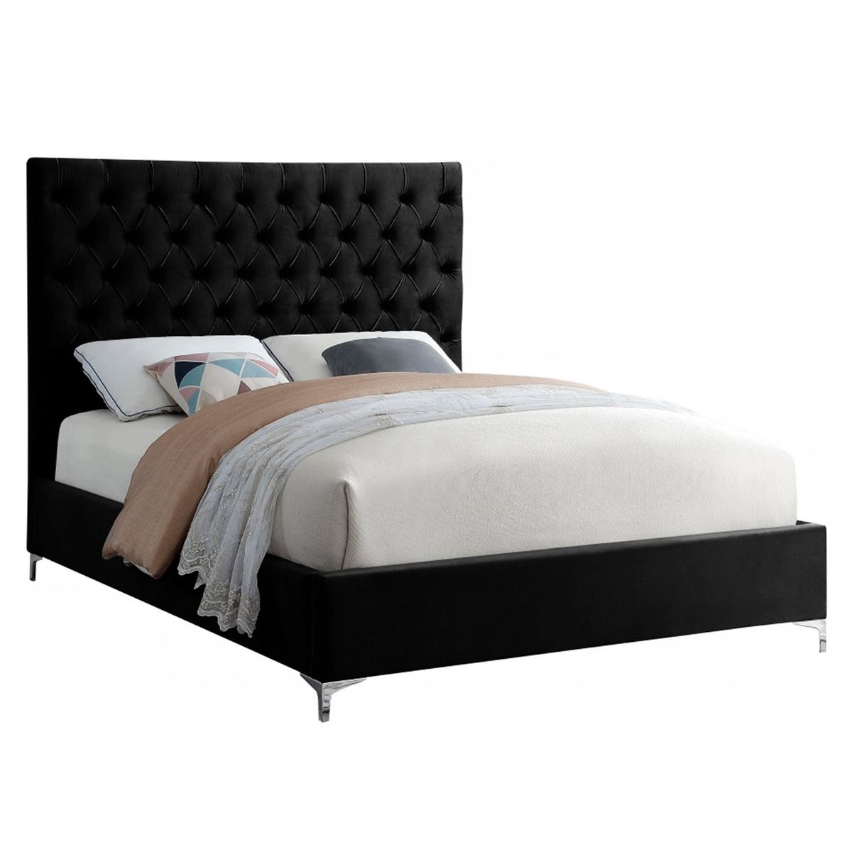 GENERICO - Cama Tapizada Capitoné Abba Negro 1.5 Plz