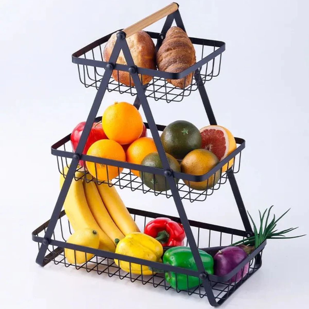 GENERICO - Cesta Fruteros Triangular de 3 Niveles