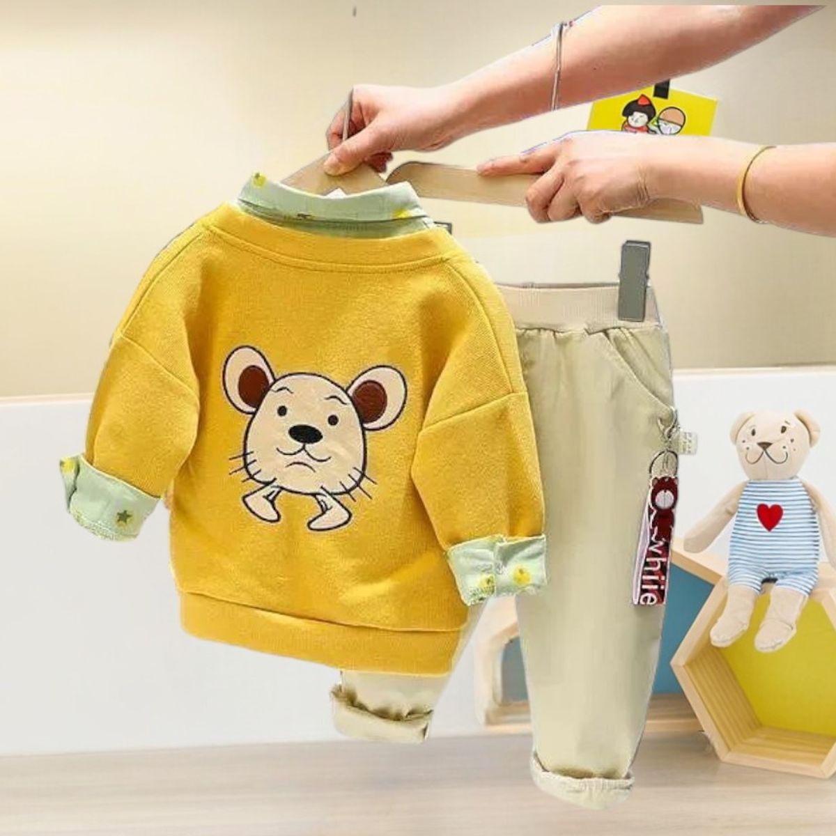 GENERICO - ROPA PARA NIÑO OSITO DE 3 PIEZAS ELEGANTE