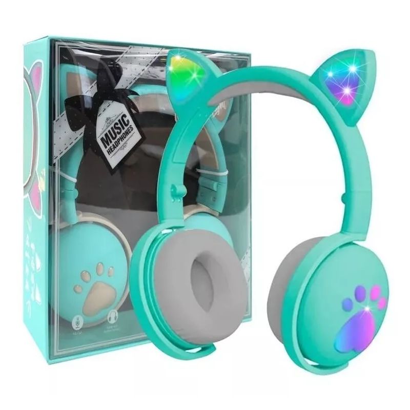 GENERICO - AUDIFONOS BLUETOOTH GATITO INALAMBRICOS LUCES RBG VERDE AGUA