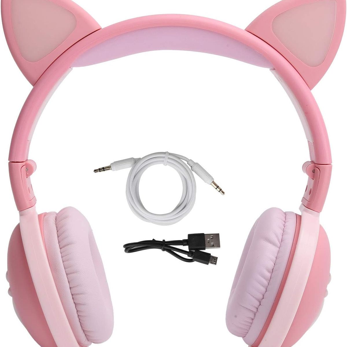 GENERICO - AUDIFONOS BLUETOOTH GATITO INALAMBRICOS LUCES RBG ROSADO