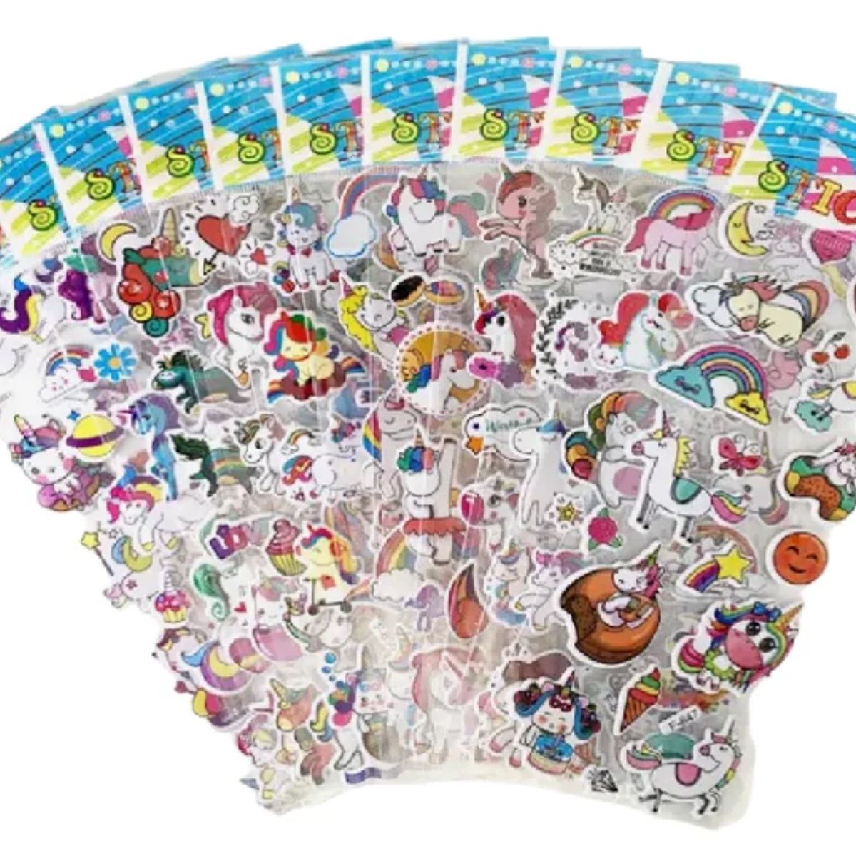 GENERICO - Pack x 10  láminas de Stickers Unicornios Modelo 4