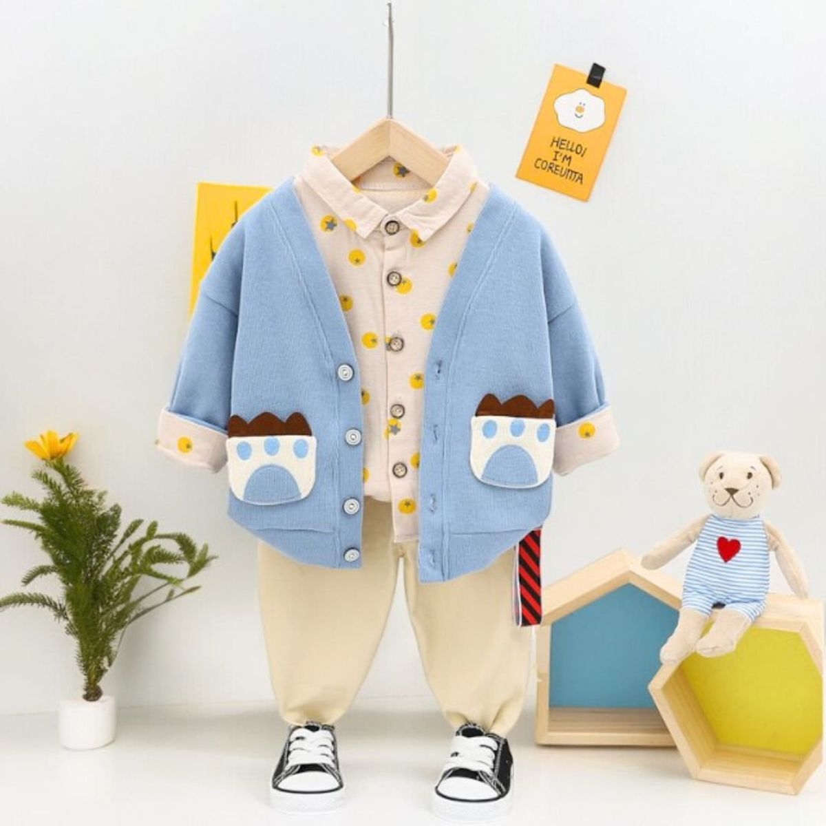 GENERICO - CONJUNTO DE NIÑO BEBÉ DISEÑO OSITO  ( SET DE 3 PIEZAS )