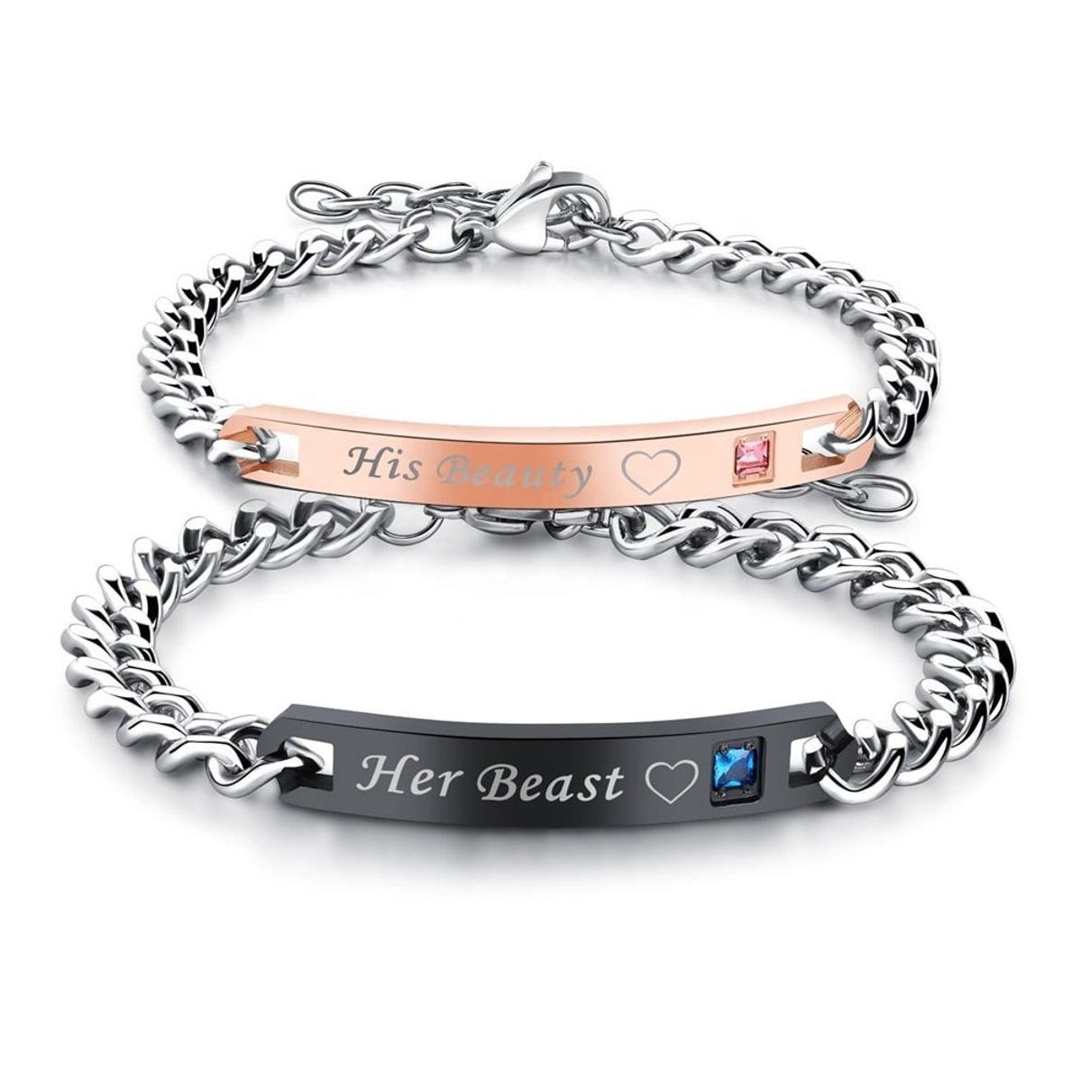 GENERICO - Pulseras para Parejas Her Beast His Beauty color Negro RosaDorado