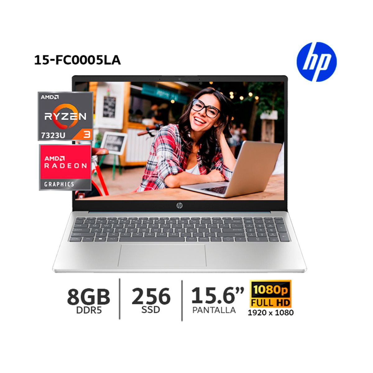 HP - Laptop HP 15-FC0005LA AMD Ryzen 3 7320U 8Gb Ram 256Gb SSD 156” FHD Wind 3 CELDAS-802M8LA