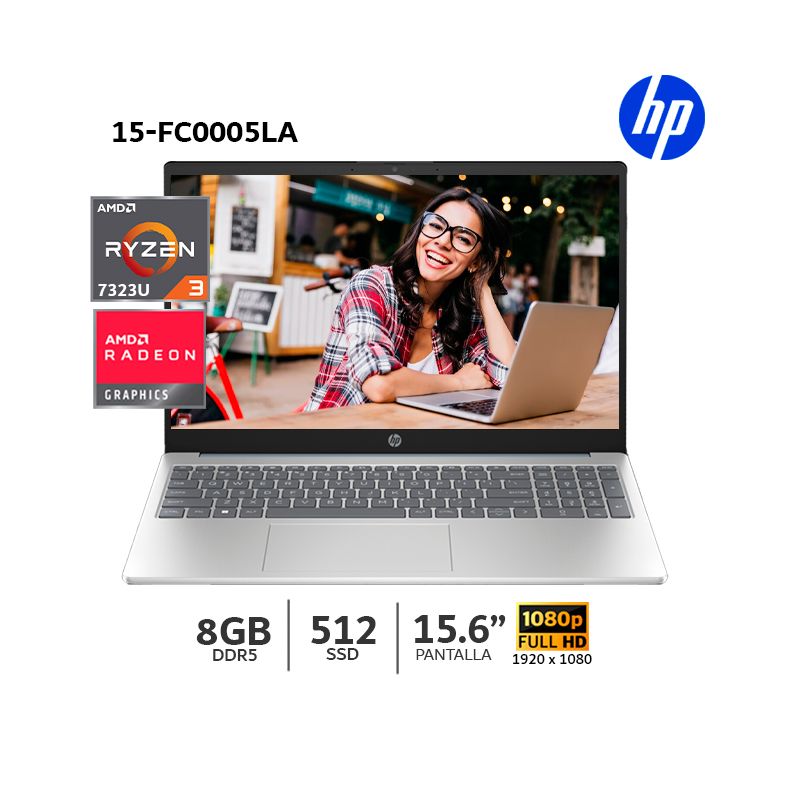 HP - Laptop HP 15-FC0005LA AMD Ryzen 3 7320U 8Gb Ram 256Gb SSD 156” FHD Wind 3 CELDAS-802M8LA