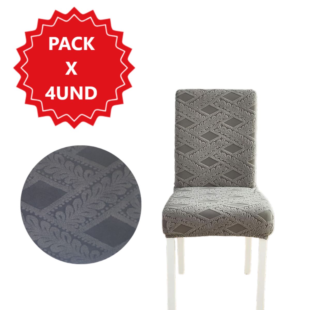 GENERICO - Pack 4 Fundas elástica para silla de comedor rombo gris