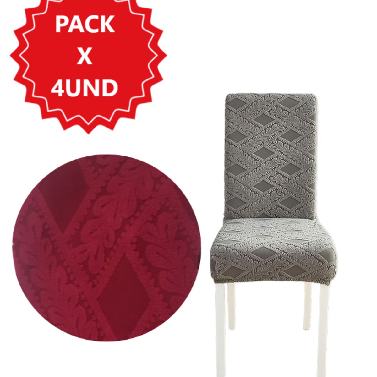 GENERICO - Pack 4 Fundas elástica para silla de comedor rombo Rojo