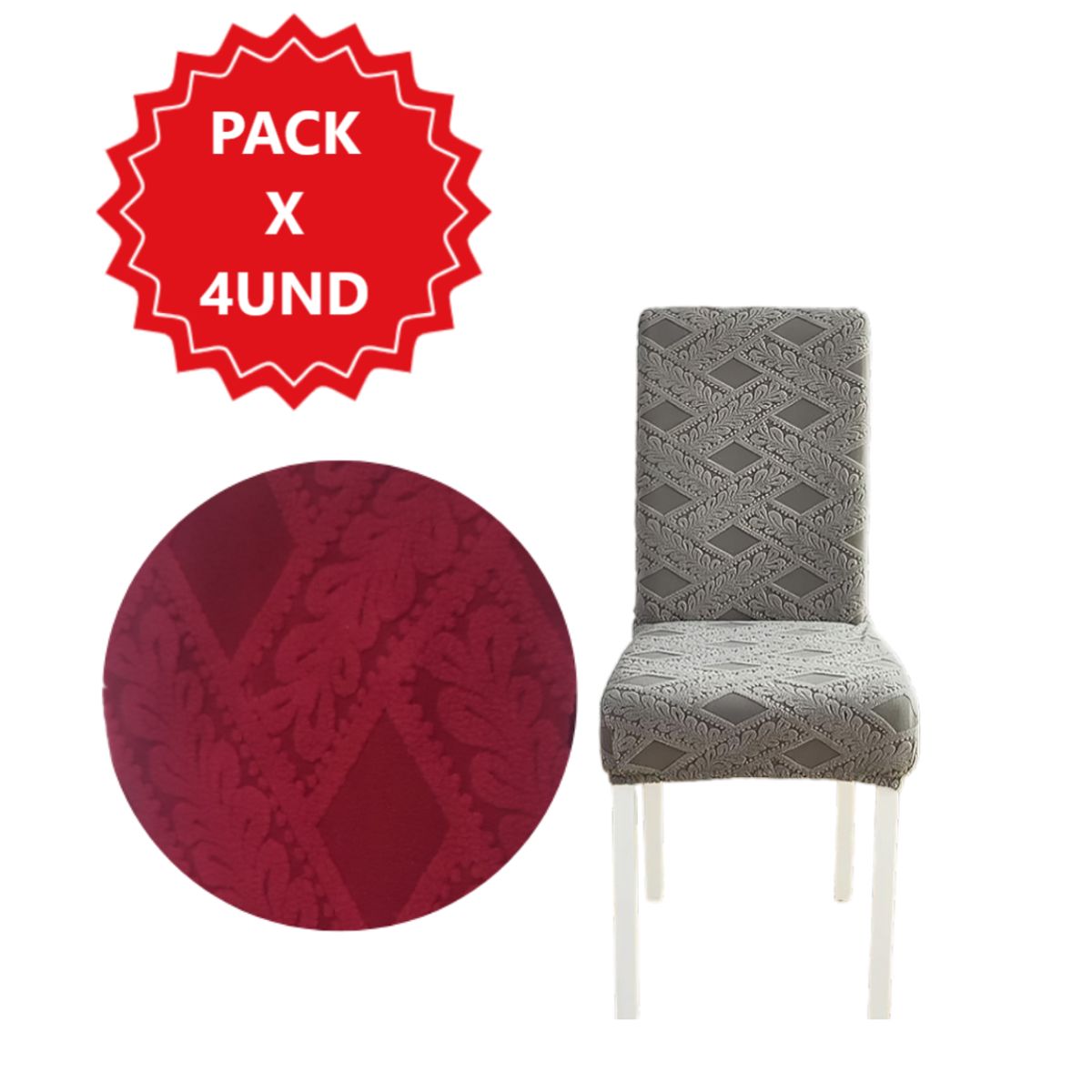 GENERICO - Pack 4 Fundas elástica para silla de comedor rombo Rojo