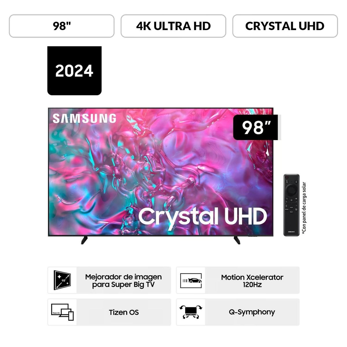SAMSUNG - Televisor Samsung LED 98" Crystal UHD 4K Tizen OS Smart TV DU9000 Nuevo 2024