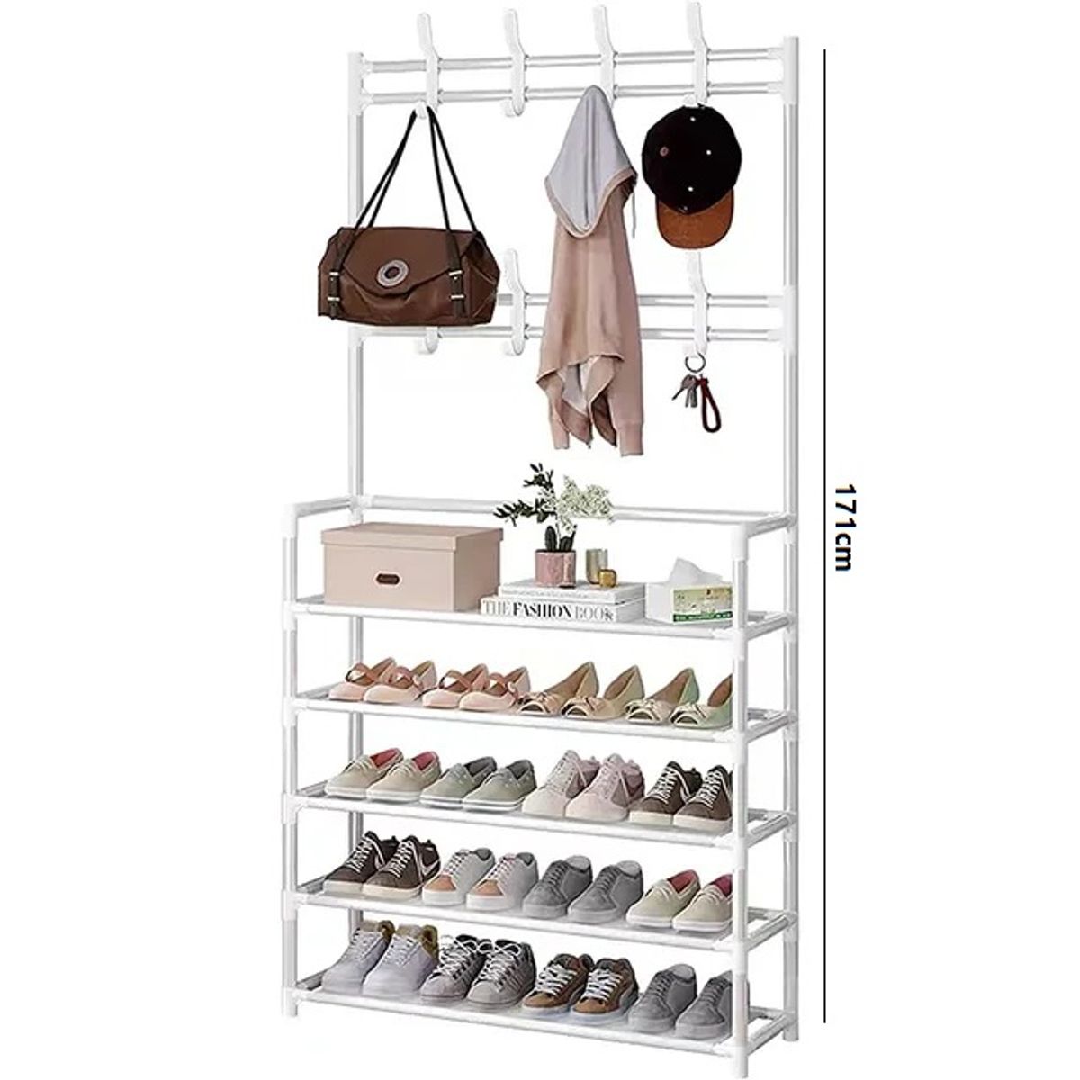 GENERICO - Zapatera con perchero organizador de 5 niveles 171cm Alto - Blanco