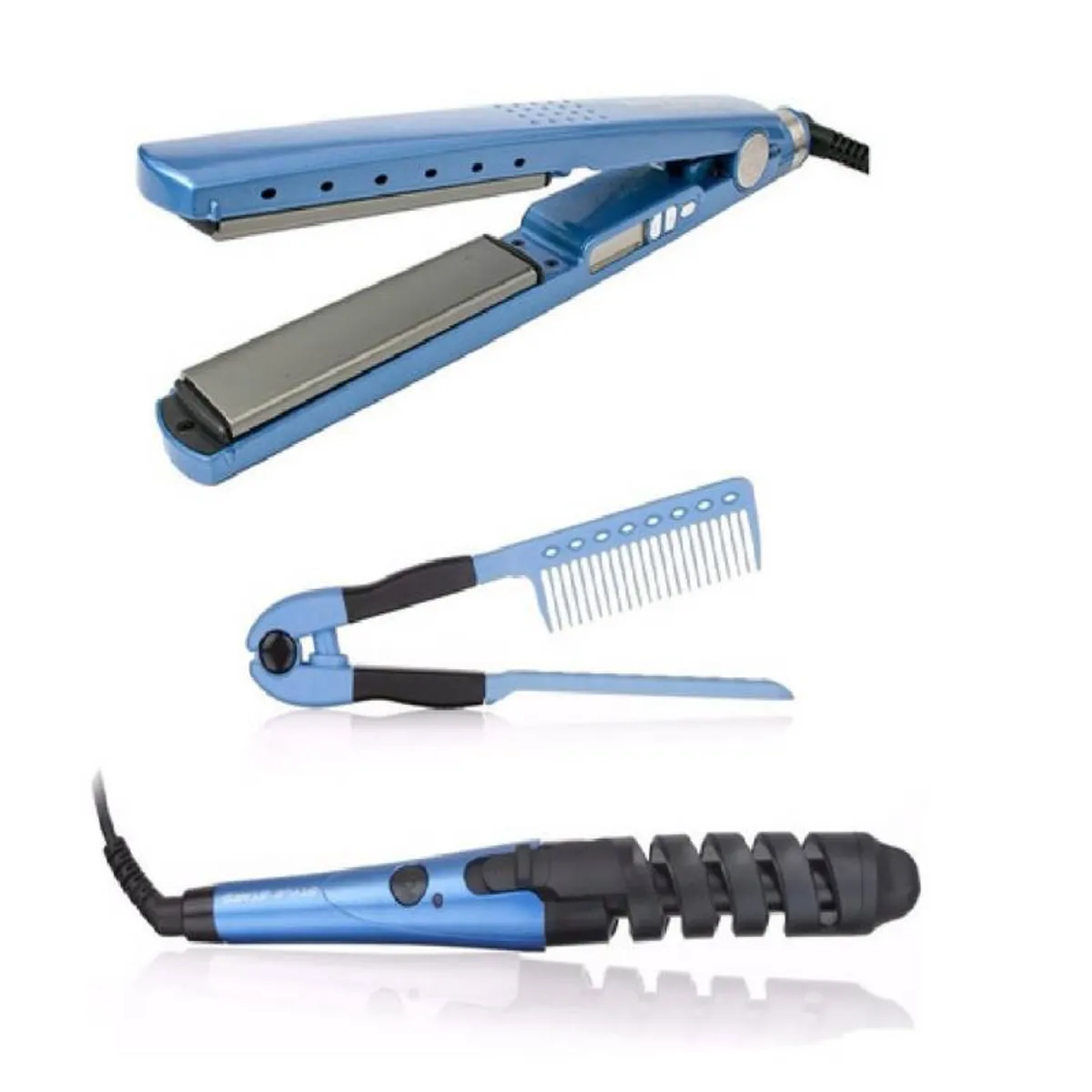 OEM - Trio Nano Titanium Plancha Alisador Tenaza Ondulador Rizador y Peineta