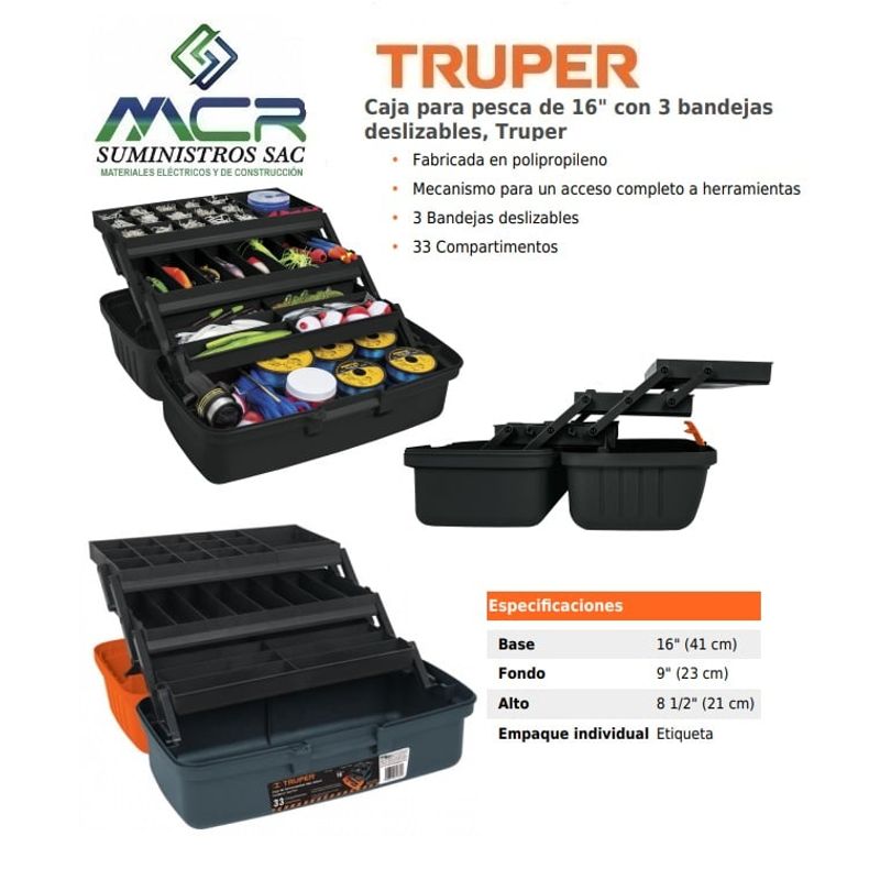 TRUPER - Caja con 33 compartimientos 16" 3 bandejas deslizable Truper
