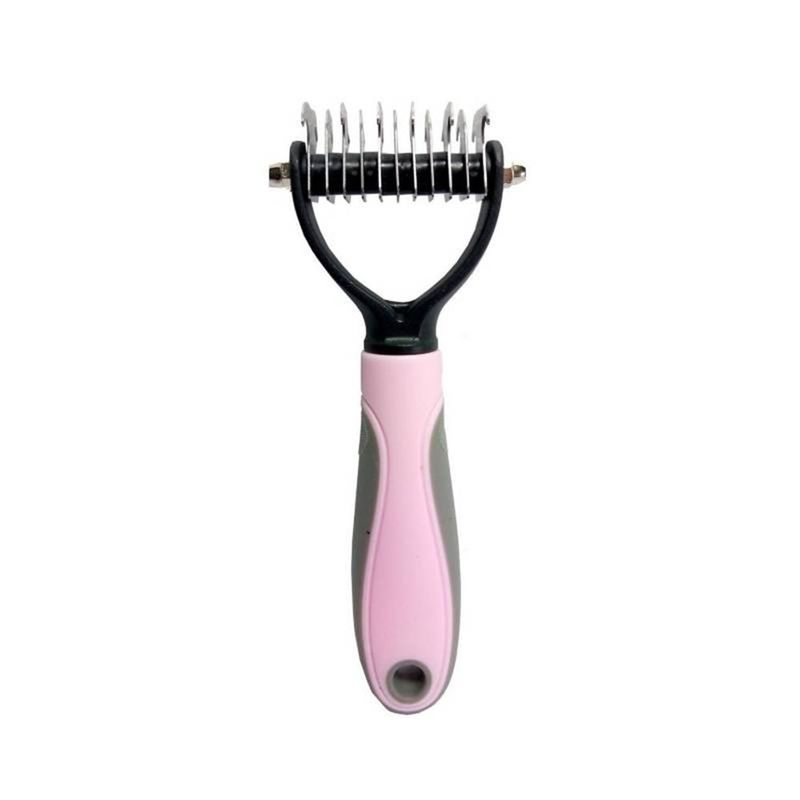 GENERICO - Cepillo desmotador deslanador chico para perros gatos rosado