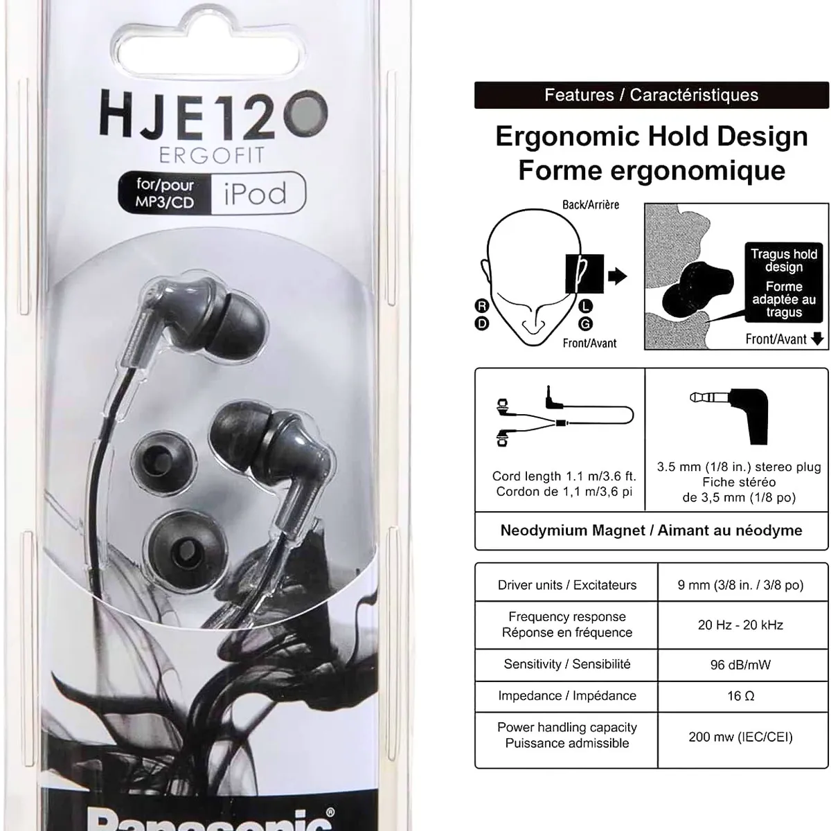 PANASONIC - Audifonos ergofit panasonic con sonido dinámico HJE120