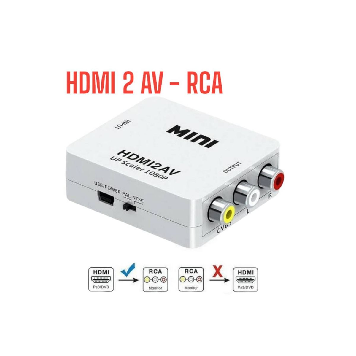 OEM - Adaptador Hdmi A Rca Conversor Convertidor Hdmi2AV Video Pal Ntsc
