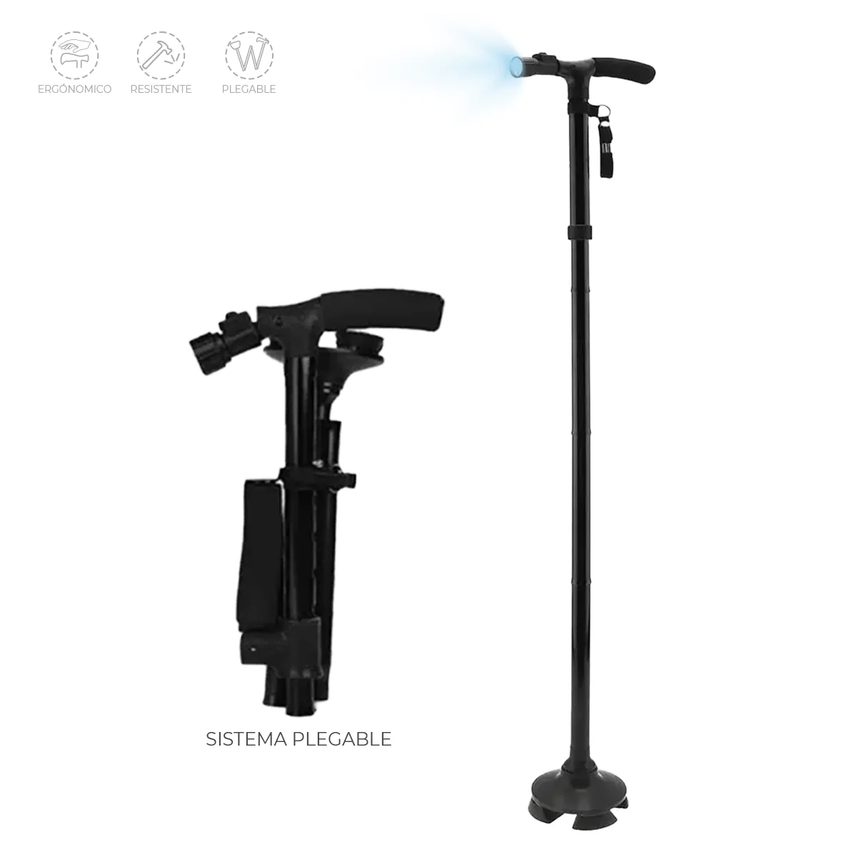 OEM - Bastón Apoyo Para Caminar Plegable  Luz Led Ortopedico Antideslizante