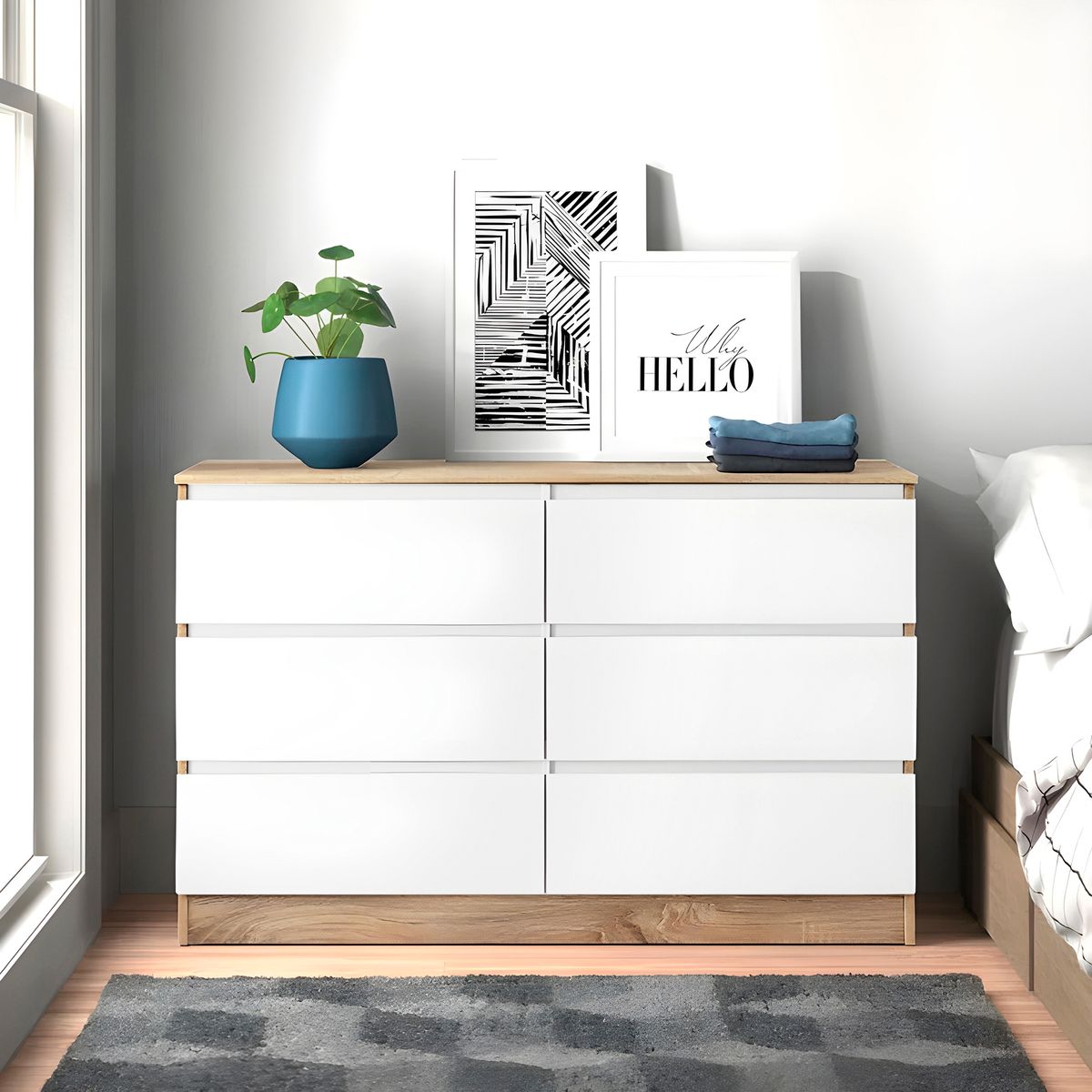 GENERICO - Cómoda Francine 6 Cajones Blanco y Duna 120 cm Huk